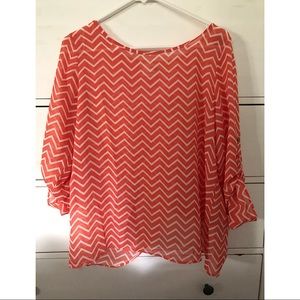 Cut away back orange and white striped blouse